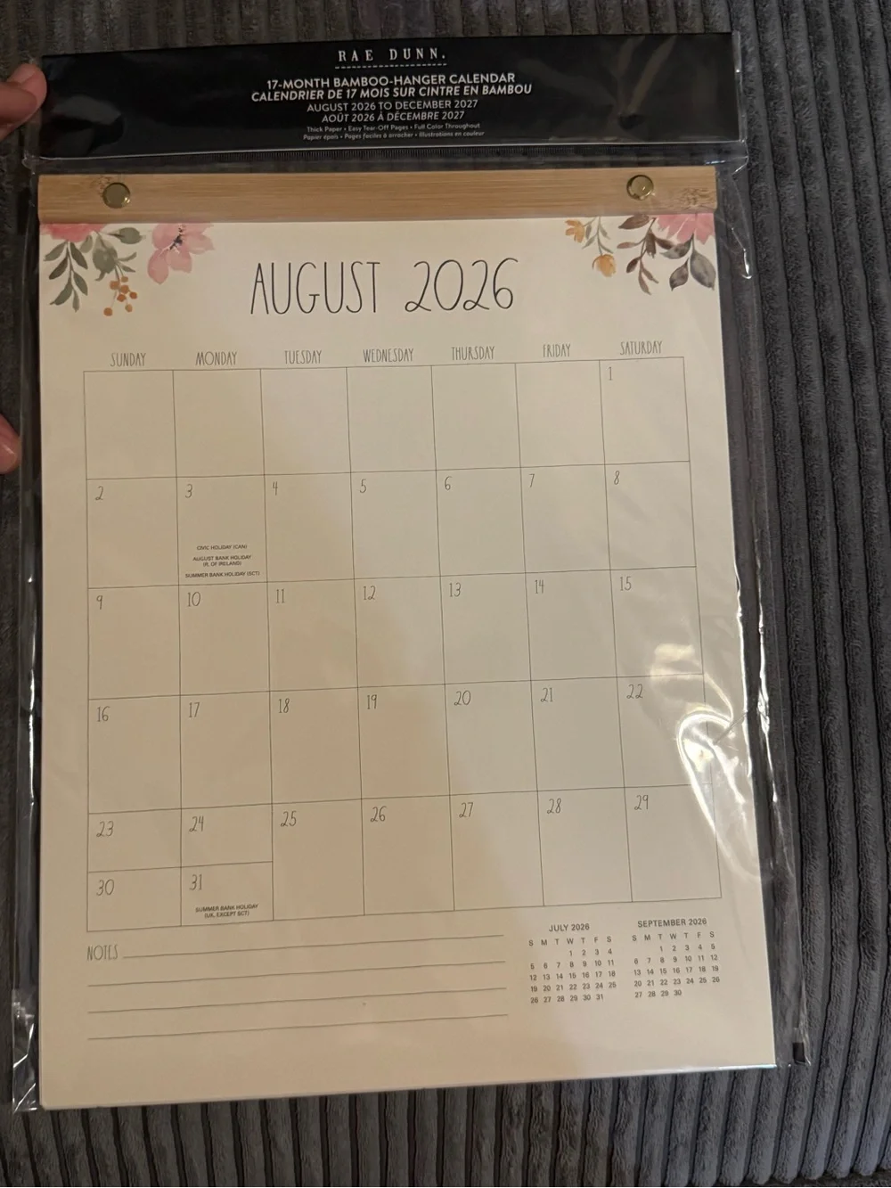 Rae Dunn Floral Accent Aug 2026 - Dec 2027 Wall Calendar - Pink and Green